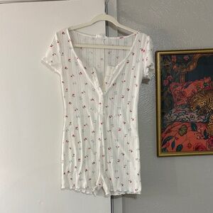 Pink Rose White Floral Pajama Romper